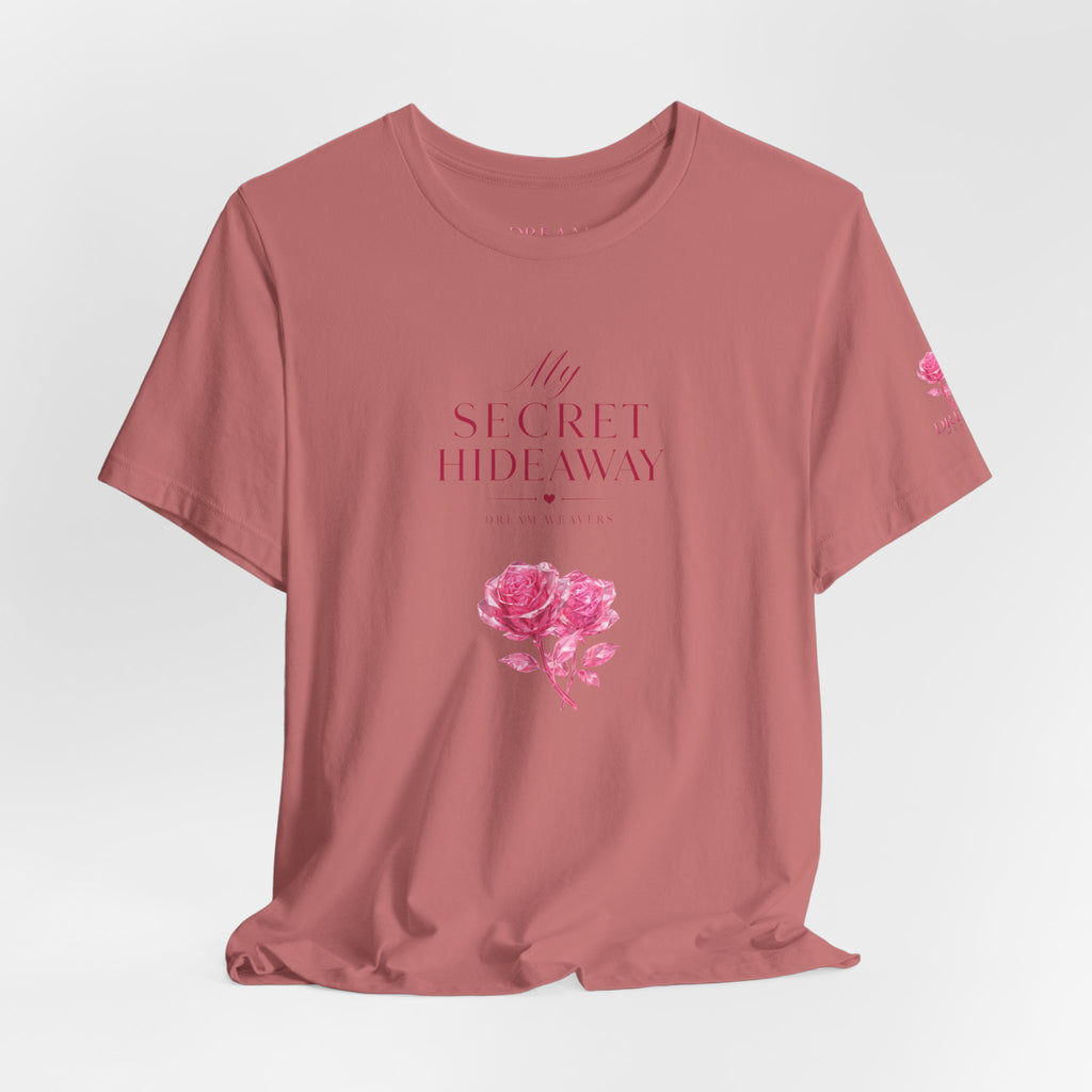 "My Secret Hideaway" - Heart and Roses Graphic T-Shirt