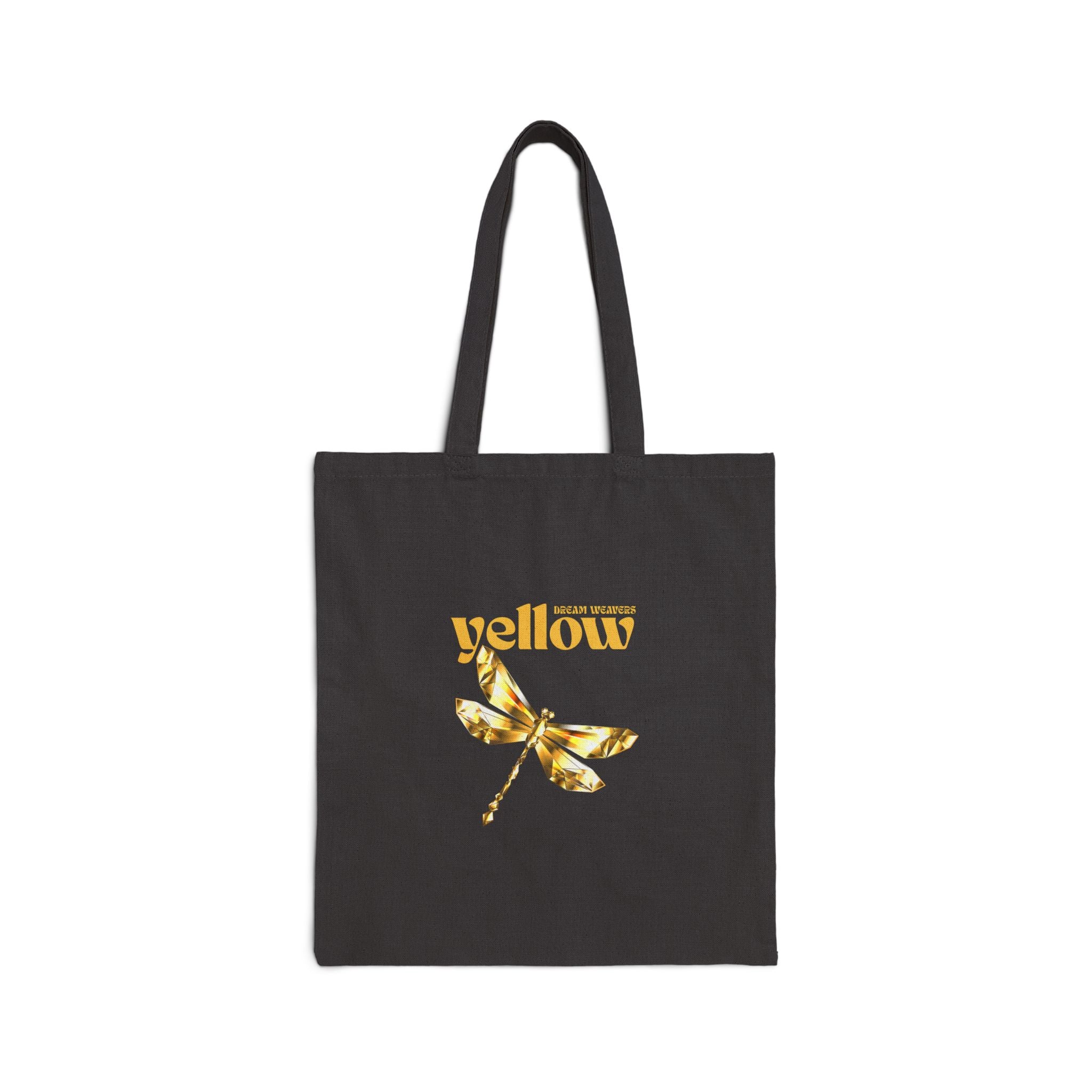 Yellow Dragonfly Canvas Tote — Floral Graphic Cotton Shopper Bag