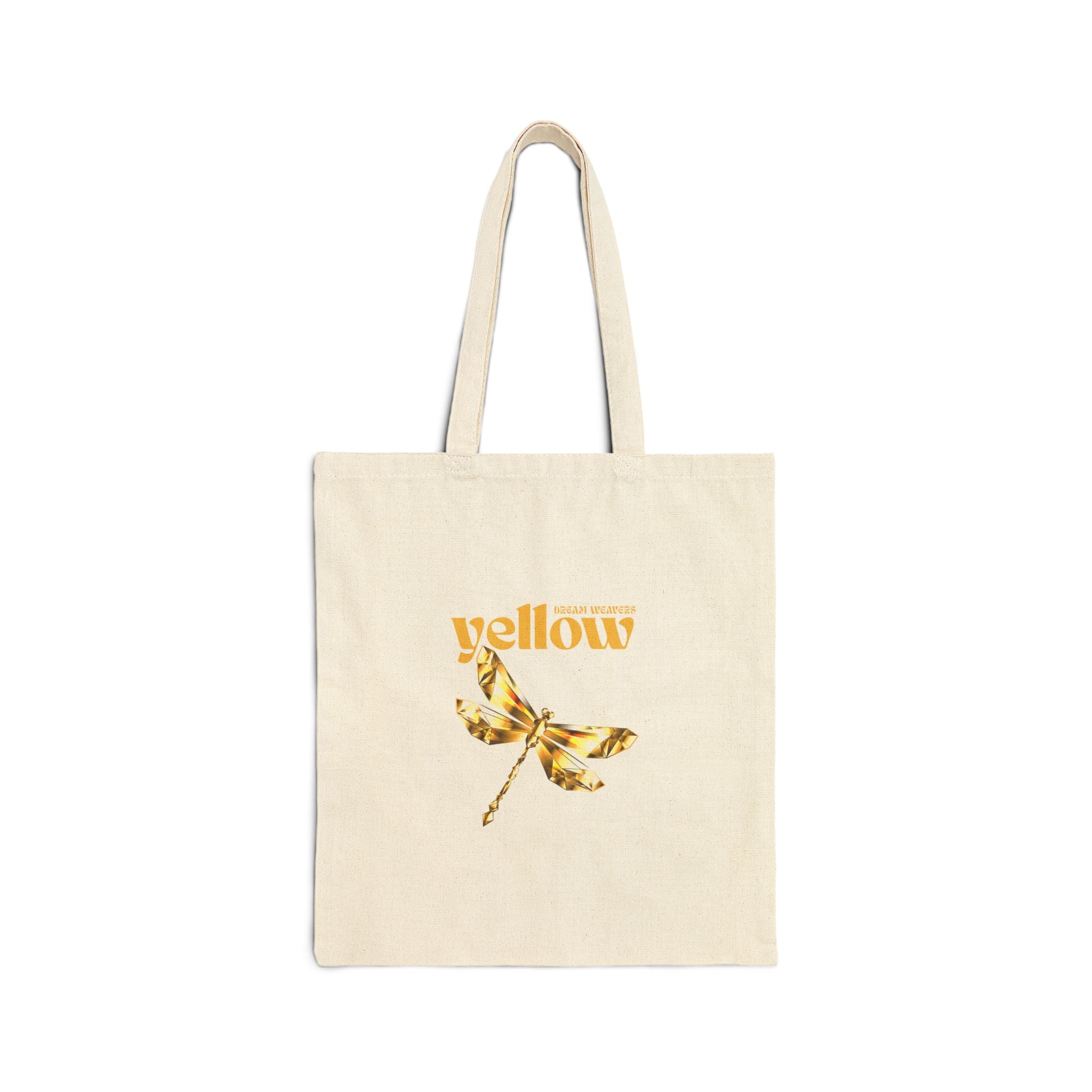 Yellow Dragonfly Canvas Tote — Floral Graphic Cotton Shopper Bag