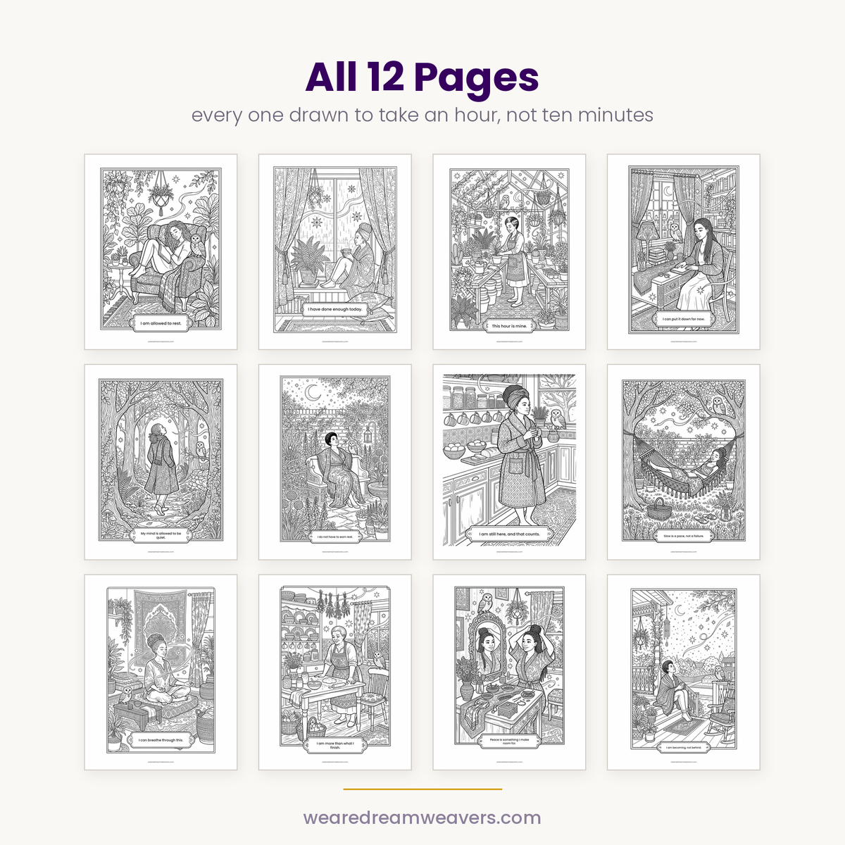 Stress Relief Coloring Pack for Women - 12 Printable Pages